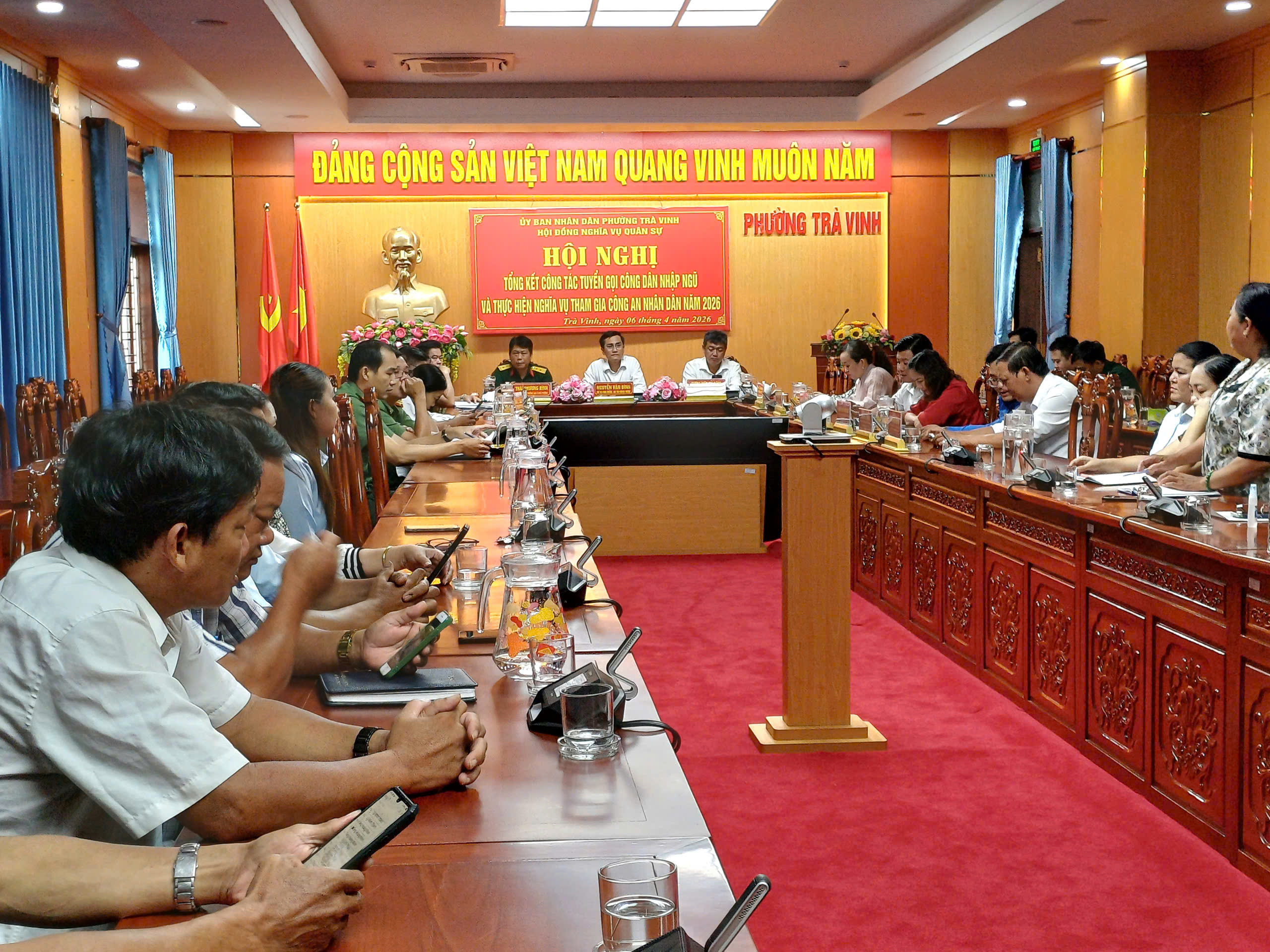 Hội đồng Nghĩa vụ quân sự phường Trà Vinh tổ chức Hội nghị tổng kết công tác tuyển chọn gọi công dân nhập ngũ và thực hiện nghĩa vụ tham gia Công an nhân dân năm 2026 